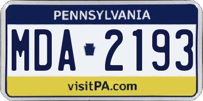PA license plate MDA2193