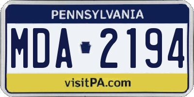 PA license plate MDA2194