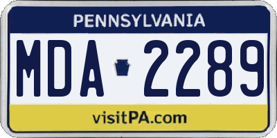 PA license plate MDA2289
