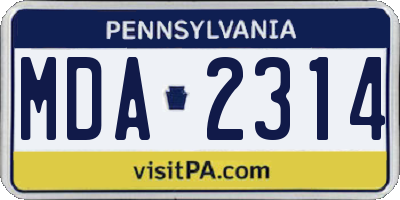 PA license plate MDA2314
