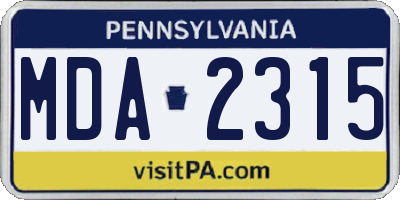PA license plate MDA2315