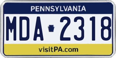 PA license plate MDA2318