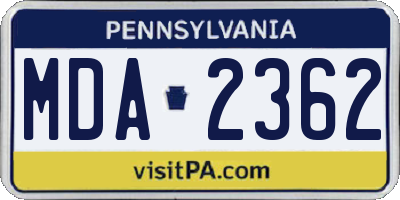 PA license plate MDA2362