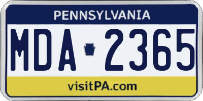 PA license plate MDA2365