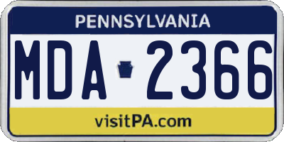 PA license plate MDA2366