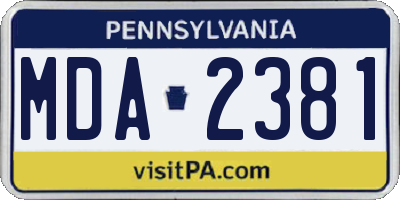 PA license plate MDA2381