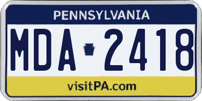 PA license plate MDA2418