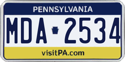 PA license plate MDA2534
