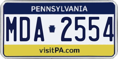 PA license plate MDA2554