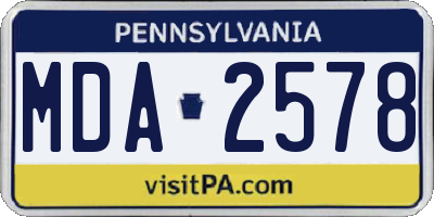 PA license plate MDA2578