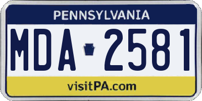 PA license plate MDA2581