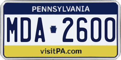 PA license plate MDA2600