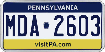 PA license plate MDA2603
