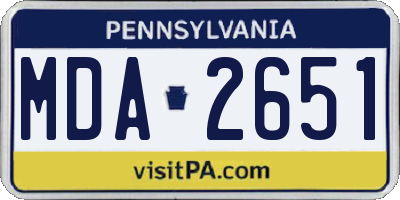 PA license plate MDA2651