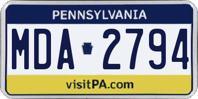 PA license plate MDA2794