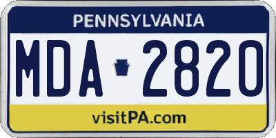 PA license plate MDA2820