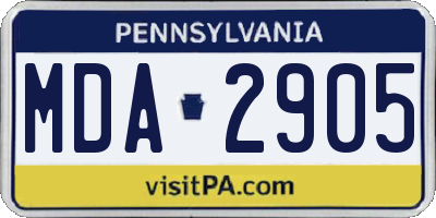 PA license plate MDA2905