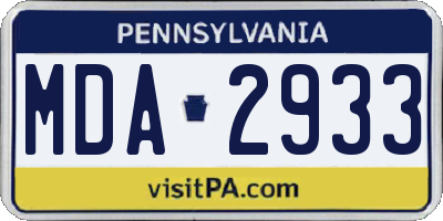PA license plate MDA2933