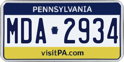 PA license plate MDA2934
