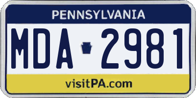 PA license plate MDA2981