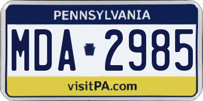 PA license plate MDA2985
