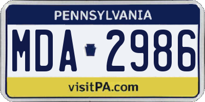 PA license plate MDA2986