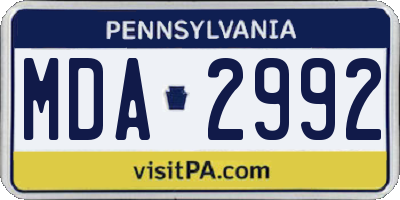 PA license plate MDA2992