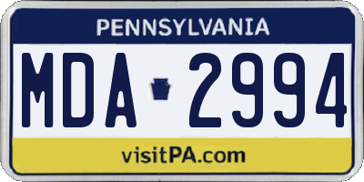 PA license plate MDA2994