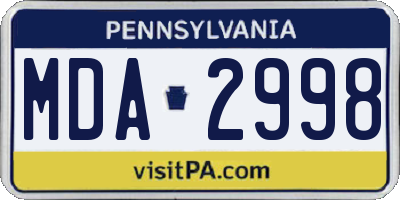 PA license plate MDA2998