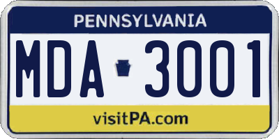 PA license plate MDA3001