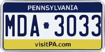PA license plate MDA3033