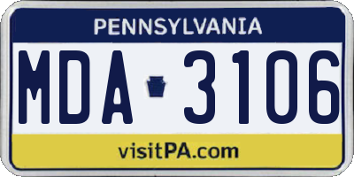 PA license plate MDA3106