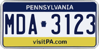 PA license plate MDA3123