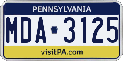 PA license plate MDA3125
