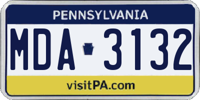PA license plate MDA3132