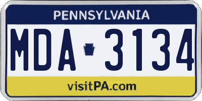 PA license plate MDA3134