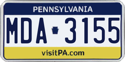PA license plate MDA3155