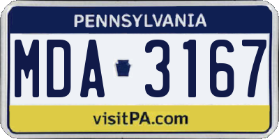 PA license plate MDA3167