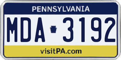 PA license plate MDA3192
