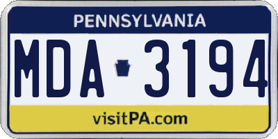 PA license plate MDA3194