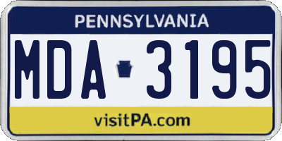 PA license plate MDA3195