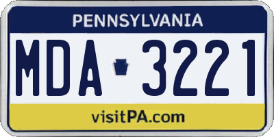 PA license plate MDA3221