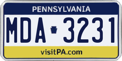 PA license plate MDA3231