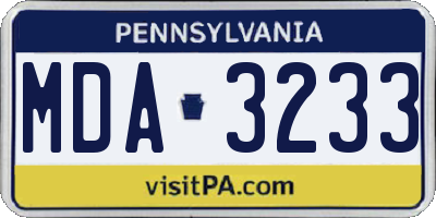 PA license plate MDA3233