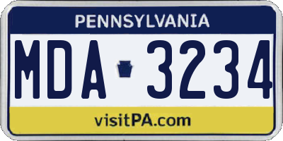 PA license plate MDA3234