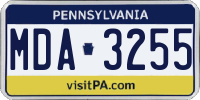 PA license plate MDA3255