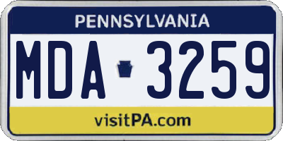 PA license plate MDA3259