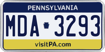 PA license plate MDA3293