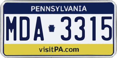 PA license plate MDA3315