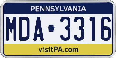 PA license plate MDA3316
